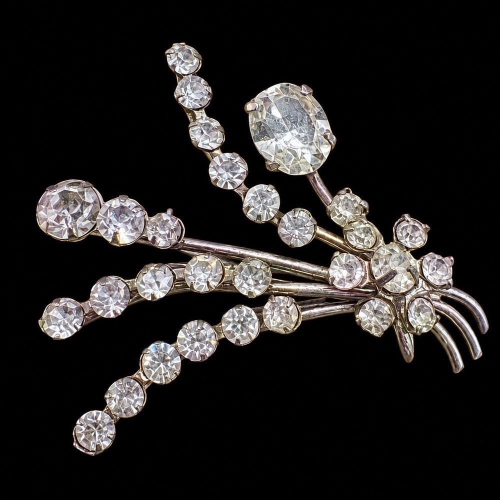 Vtg Austria Floral Spray Rhinestone Silver Tone Pin Distinctive Creation